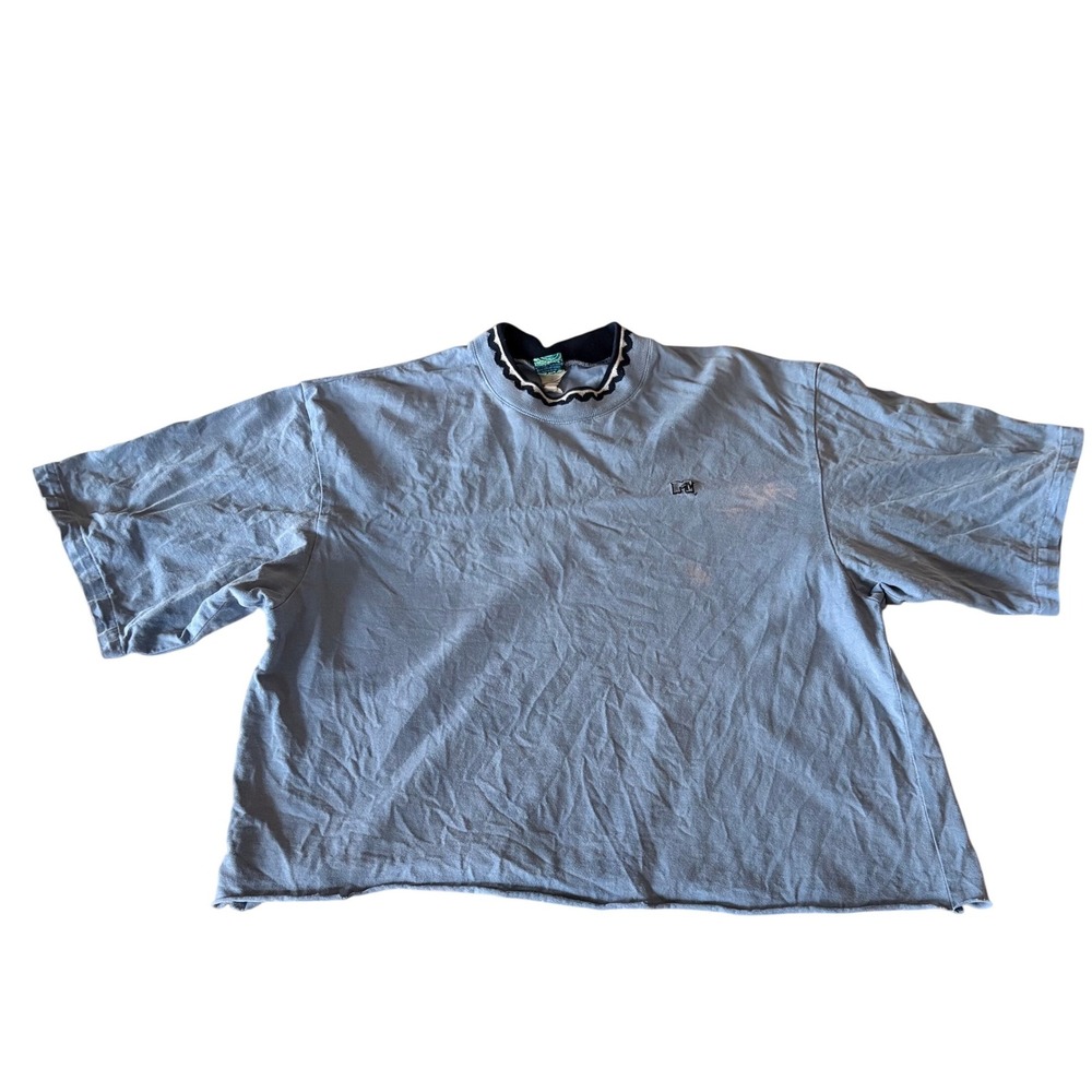 MTV T Shirt XL Blue Vintage 90s Cropped Bleach Grunge cyber Y2K alternative top